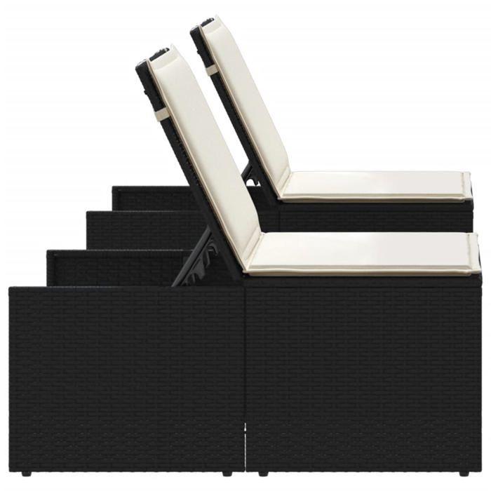 Chaises longues/Lit-canapé dextérieur - Magnifique - Bain de Soleil - modulaires 2 pièces avec table en résine tressée noire 676541