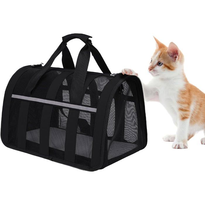 1 Sac Transport Chat Nylon Respirant Pliable Matelas Souple Poche Latérale Voyage Avion Train Voiture. .