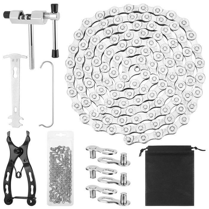 Chaîne Vélo 6/7/8 Vitesses 116 Maillons – Revêtement Inox Argenté Anti-Rouille Ultra Durable Chaîne Vélo 6/7/8 Vitesses 116 Maillons – Revêtement Inox Argenté Anti-Rouille Ultra Durable