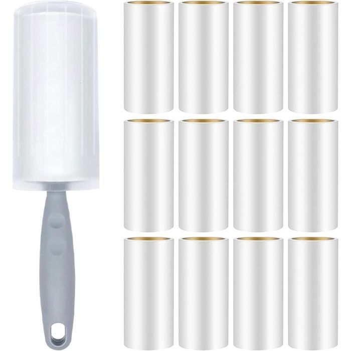 12 Rouleaux Rouleau Poils Animaux 720 Feuilles Brosse Collante 1 poignées + 1 Housse de Protection Rouleau adhesif Vetement pou