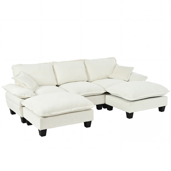 Canapé dangle ModulaireCanapé nuage 3 Places en forme U avec 2 ottomanes mobile et 2 coussinsEn chenilledoux & durableBeige