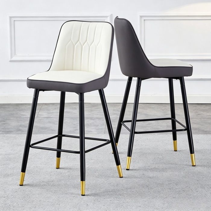 Lot de 2 Tabourets de Bar - BELLEMAVE - Cuir PU - Pieds Métalliques - Chaise de Cuisine -Hauteur 100 cm -Gris Foncé et Blanc et Noir