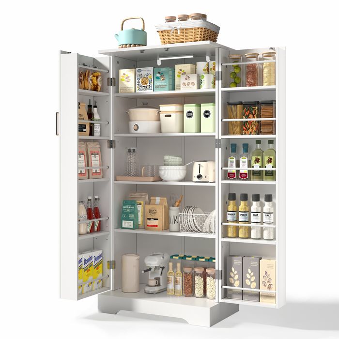 Meuble de cuisine - armoire haute - 60 × 35 × 128 cm - éclairage LED - étagères réglables - 2 portes - anti-basculement