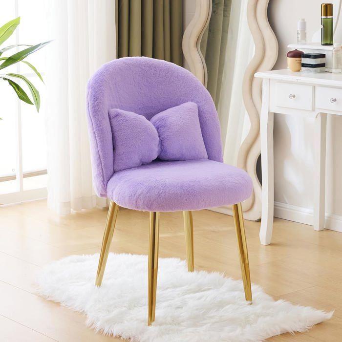 VINGLI Fauteuil Relax Chaise Coiffeuse Fauteuil avec Coussin Nœud Dossier Incurvé sans Accoudoirs en Peluche Lapin Violet