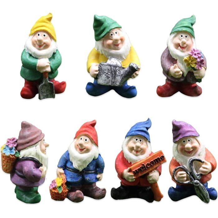 7 Pièces Nains de Jardin Statue Gnomes Fée Miniature Ornements Figurine Mignons pour Décoration de Table et Jardin de Vacances.