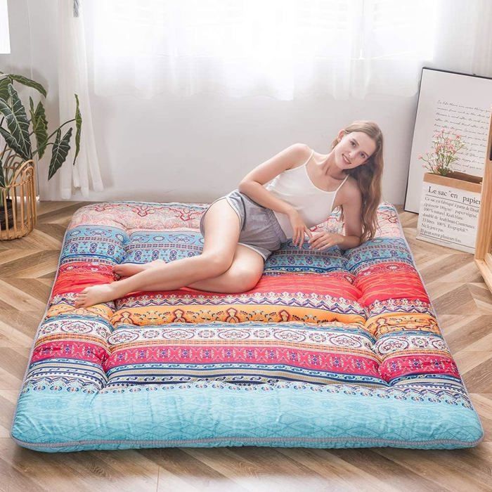 Matelas futon de sol japonais tatami dappoint pliable bohème A - 135x190cm avec sac et housse - pour invités voyages camping