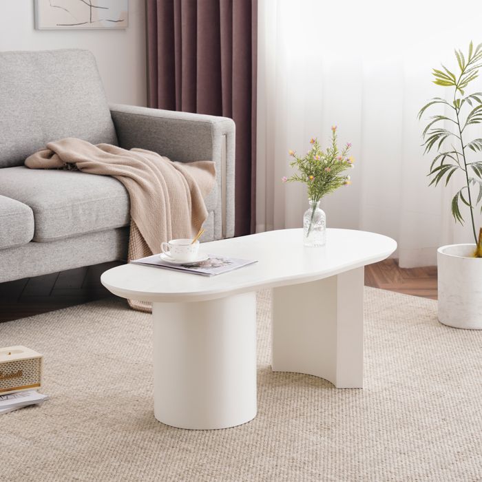 Table basse irrégulière - 100 cm de longueur - Blanc - MDF haute qualité - Finition laquée - Design moderne