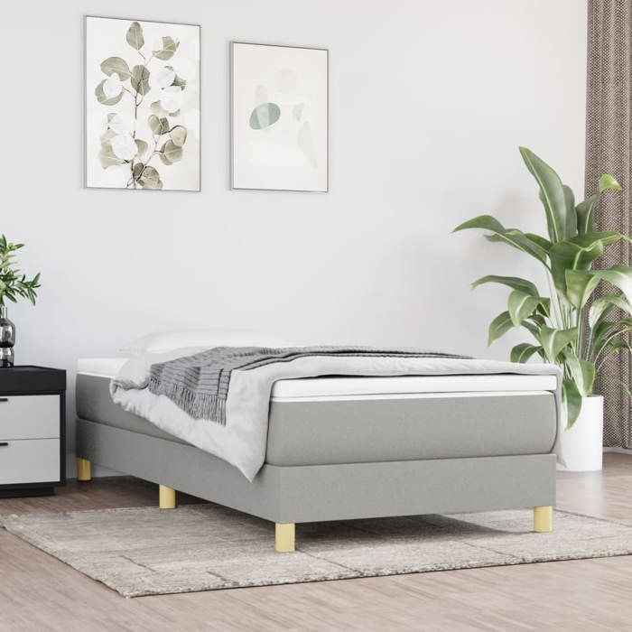 vidaXL Cadre à lattes gris clair 90x200 cm tissu sans matelas cadre une place lumineux confortable pour chambre jeune fille