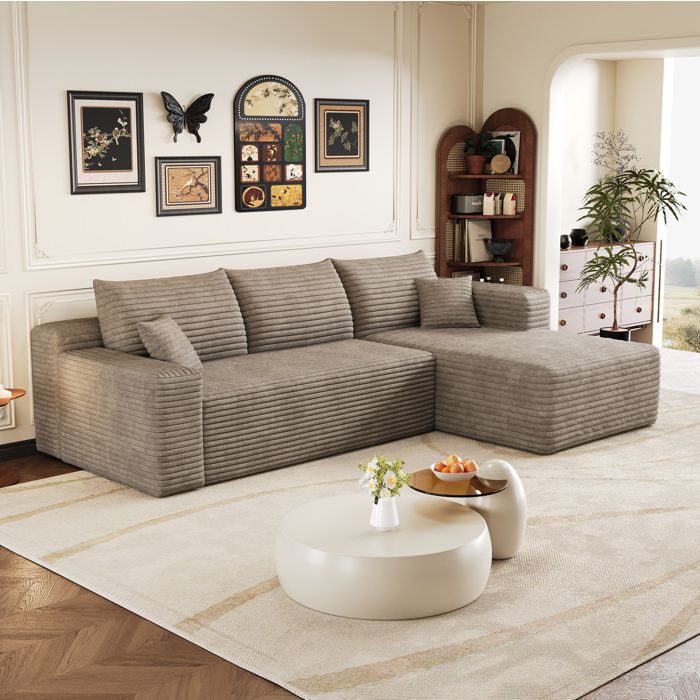 Canapé dangle modulable réversible 3 places 241 cm en tissu corduroy camel sans montage