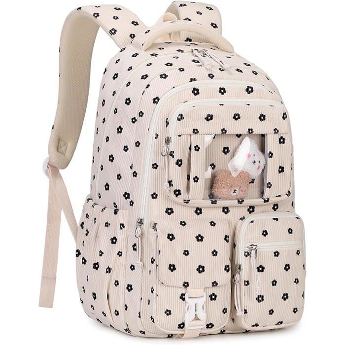 Cartable Fille Primaire Sac à Dos Respirant pour Filles CP CE1 CE2 CM1 CM2 Sac Ecole Décontracté pour les Enfants blanc cassé
