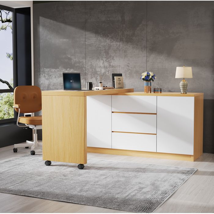 Bureau secrétaire pliant pivotant 360° 120 x 50 x 765 cm avec roulettes freinées 2 portes 3 tiroirs FOLYNA