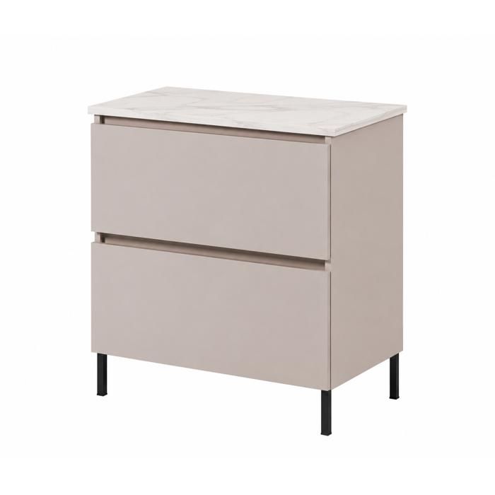 Meuble sous vasque - 3XE LIVING - Cachemire plan Marbre Bianco - 60 cm - 2 tiroirs fermeture douce - Pieds noirs