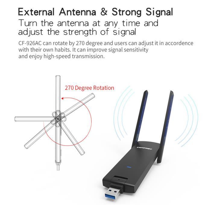 Dual Band 2.4//5Ghz 1200Mbps Wireless USB WiFi Network Adapter w//Antenna 802.11AC