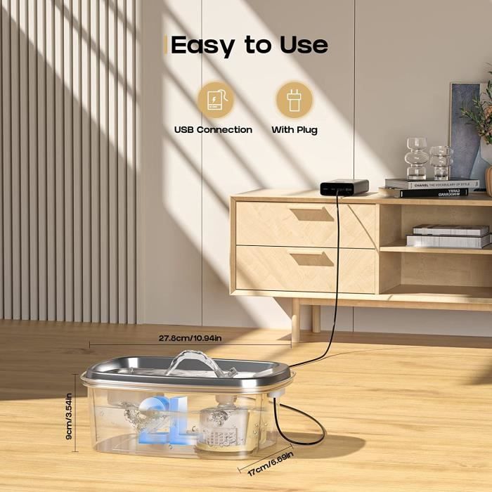 Fontaine à Eau Pour Chat Invengo MeowFlow B20 - 2.2 L En Acier Inoxydable, Silencieuse Et Facile à Nettoyer - 10