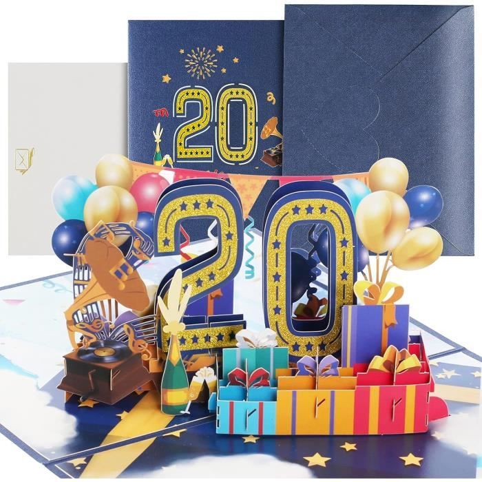 Carte D'anniversaire 20 Ans Avec Enveloppe - Modèle N°653, Sous Blister - Fabriquée En France