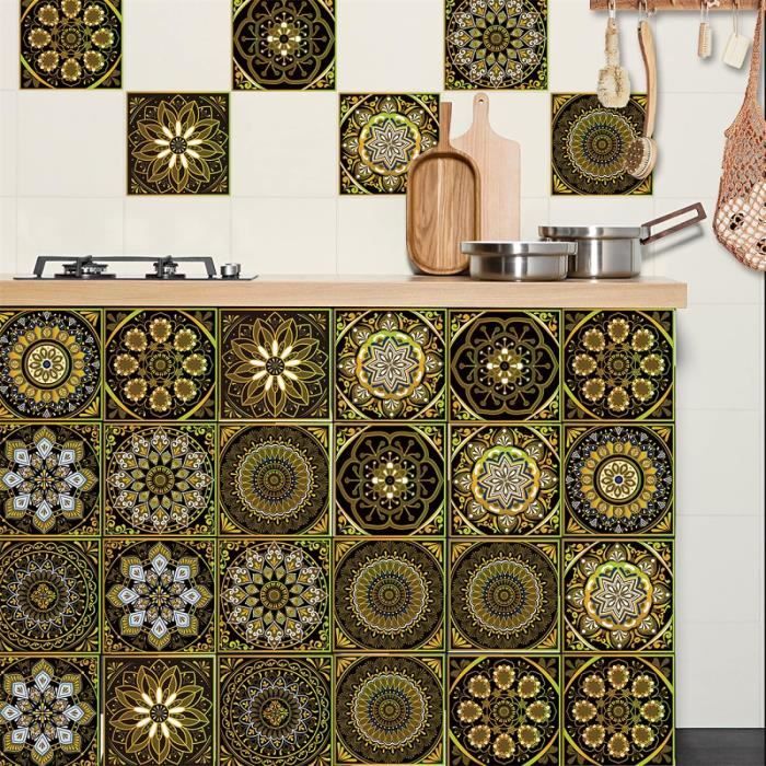 Carrelage Adhésif 20X20 Café Vert Credence Adhesive Pour Cuisine Brique,10 Pcs Stickers Muraux