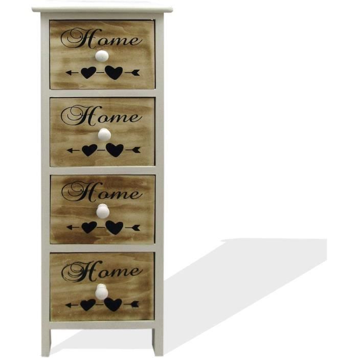 ,Commode Petite, Table De Chevet 4 Tiroirs, Bois, Brun Blanc, S0Tyle ...