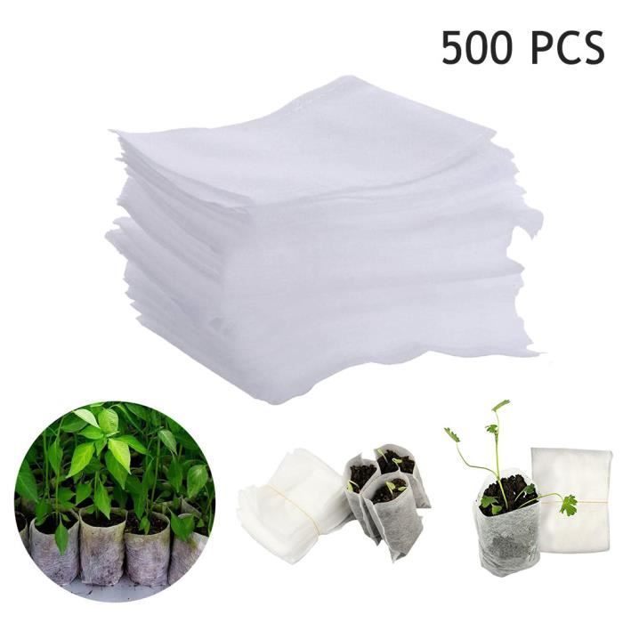 BE-TOOL Lot de 200 sacs de culture non-tiss/és biod/égradables et respirants blanc