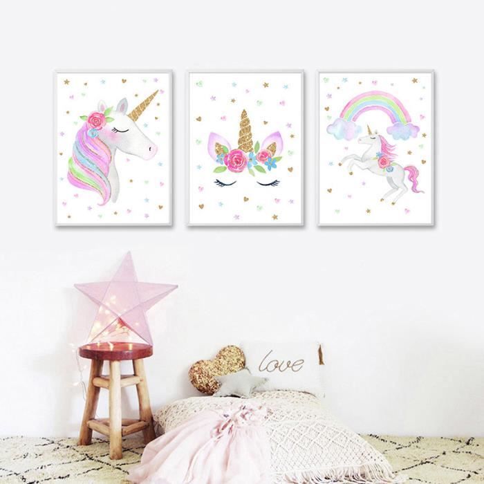 Kawaii Dessin Anime Enfants Poster Arc En Ciel Licorne Peinture