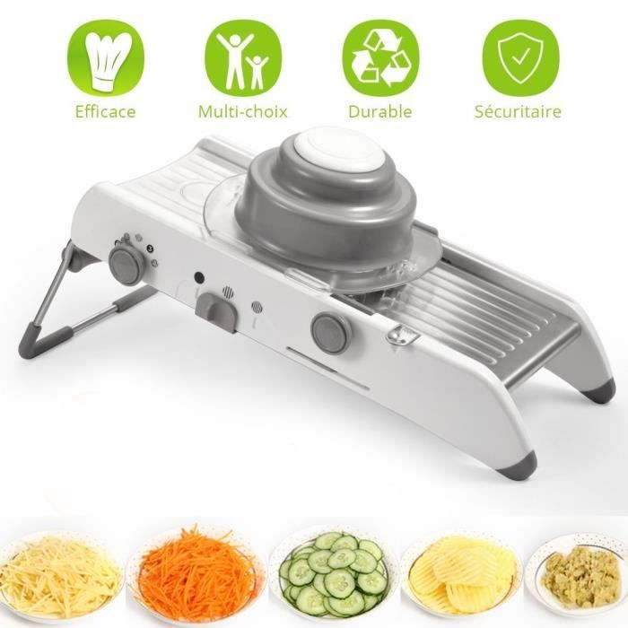 5 en 1 Mandoline Manuelle Coupe Légumes,Mandoline Multifonctions Professionnelle,Tranche Légumes,Acier Inoxydable,Plastique,pour Fruits,Pommes de Terre,Tomates,Choux,Carottes etc. Mandoline Réglable