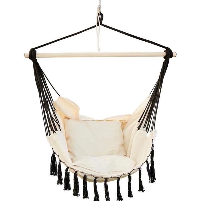 CCLIFE Fauteuil Suspendu Avec Armature - Pour L'intérieur Et L Exterieur Charge Maximale 120 Kg Gris