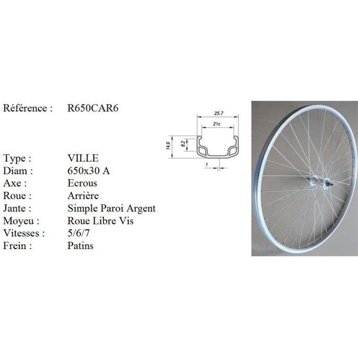 Roue v lo Roue Arri re v lo Diam tre 650C Etrto 37X590 6