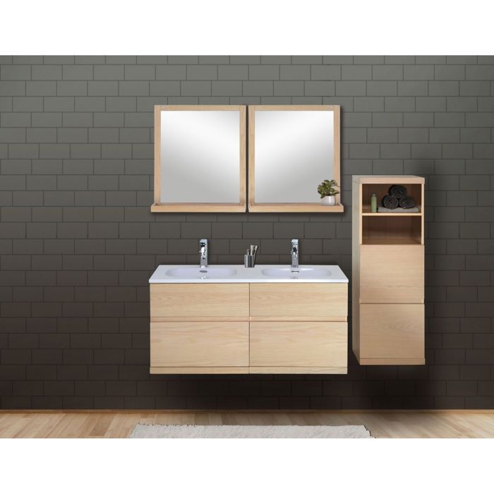 Salle De Bain Complete Chene 120 Cm Meuble Vasque 2 Miroirs