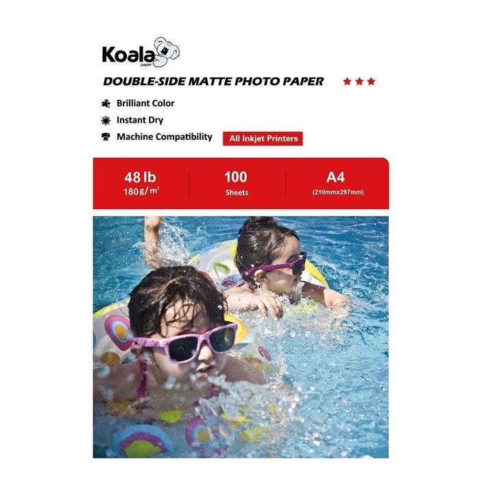 KOALA Papier photo double face mat pour imprimante à jet d'encre, A4,  210x297 mm, 180 g-m², 100 feuilles - Cdiscount Informatique
