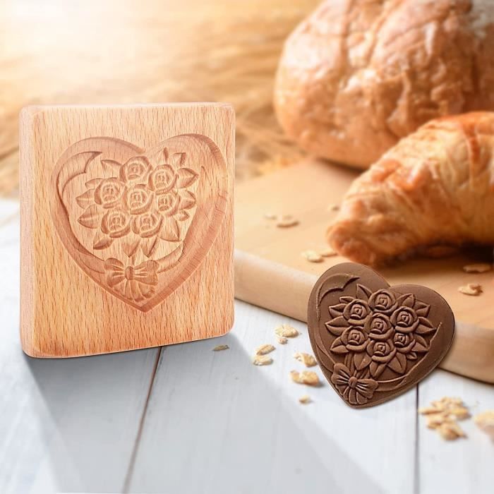 Moules à Biscuits En Bois Naturel Sculpté - Kit Tampons à Embosser Maison - Parfait Pain D'épices & Pâtisserie - 8
