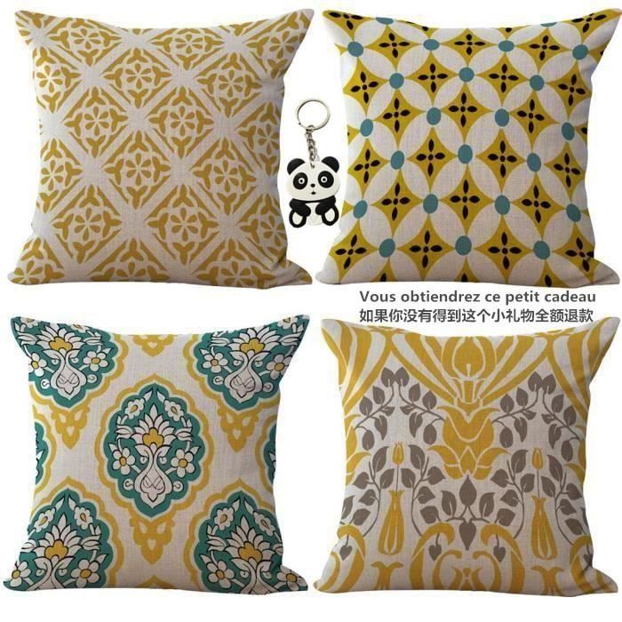 4 Housses De Coussin Citron Motif été - 45x45 Cm - En Polyester, Avec Fermeture éclair