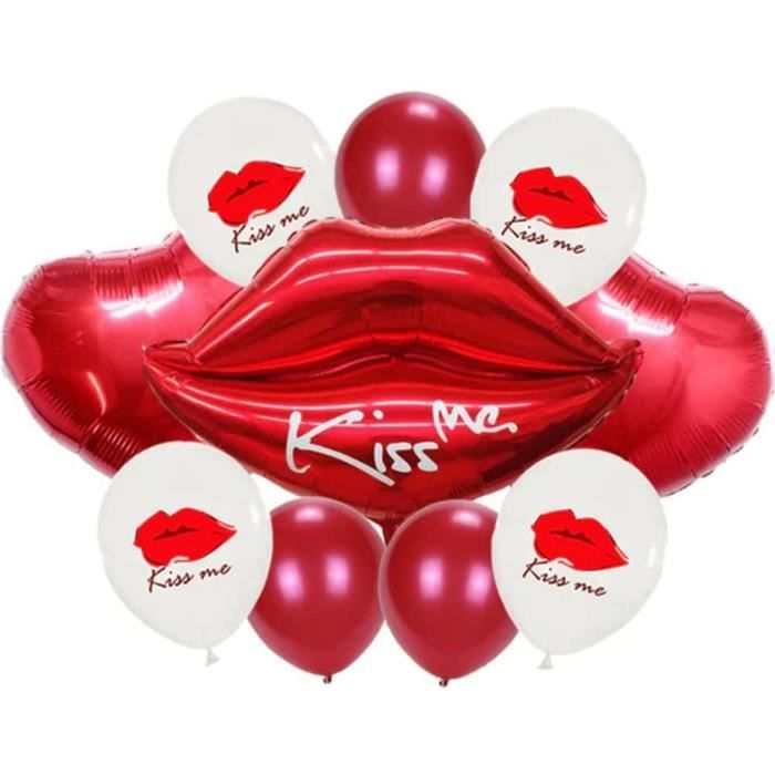 set de ballons kiss me love, ballon lèvres baiser rouge, set de ballons,  ballon cœur, ballon cœur, ballon latex blanc, anni[A333] - Cdiscount Maison