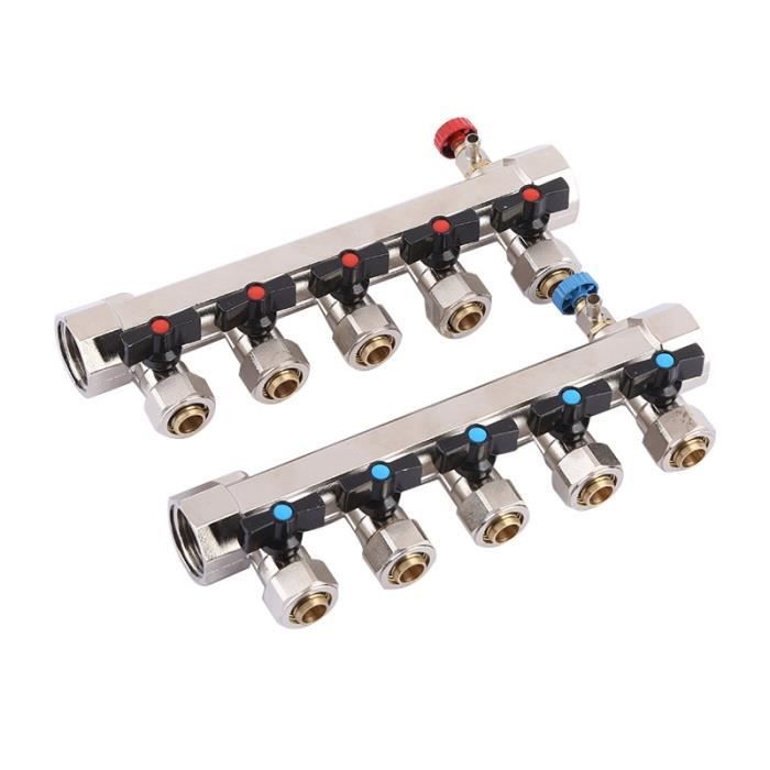 Collecteur Distribution Chauffage Au Sol 5 Voies - Acier Inox 304, Filetage G1, Sorties 50 Mm - Pour Plancher Chauffant