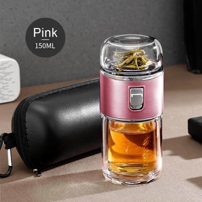 AYVAH Bouteille Infuseur Thé Isotherme En Verre – Double Paroi, Passoire Inox, Étui De Protection, Sans BPA, Idéale Pour Thé Chaud/Froid & Cadeau