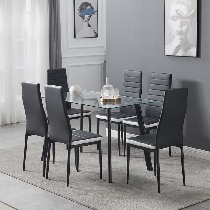lot de 6 chaises noirs avec bandeau blanc de salle à manger - chaise à haut dossier contemporain pour cuisine salon