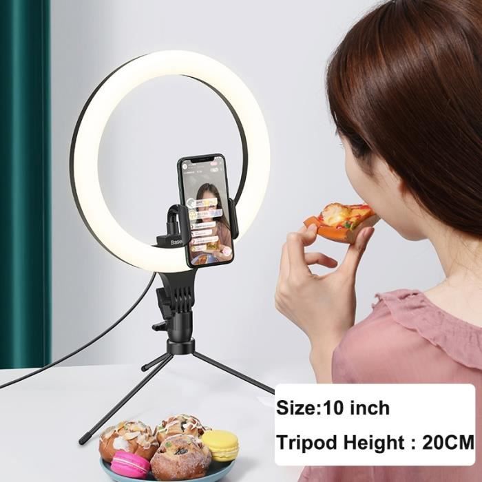 Ailgely Anneau Lumineux LED Avec Trépied Haut - Éclairage Selfie 360° 10 Niveaux