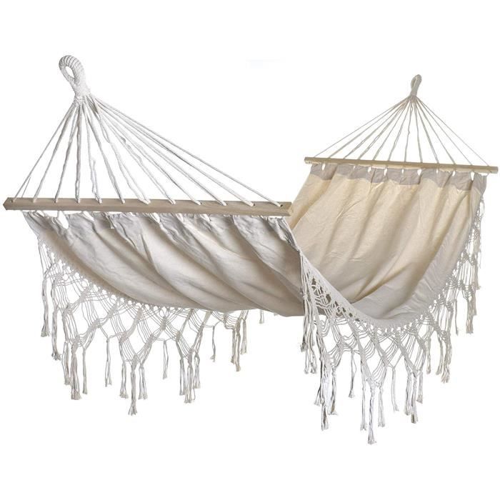 Hamac D'extérieur 200x100 Cm - Coton/polyester - Charge 110 Kg - Avec Franges - Vert Foncé