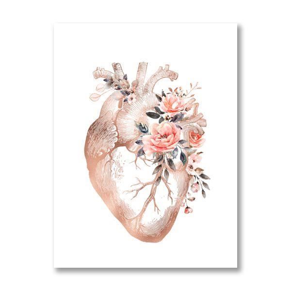 Tableau Toile Coeur Et Fleurs Roses - 60 X 60 Cm - Style Romantique - Neuf Encadré