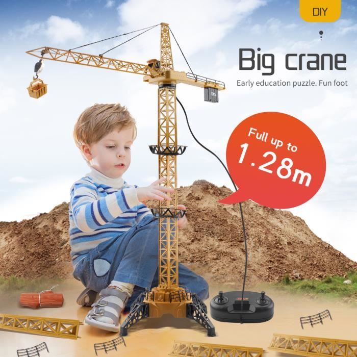 Grue Télécommandée 128 Cm – 680° Rotation, Phare Et Son, Hauteur Réglable, Charge 500 G