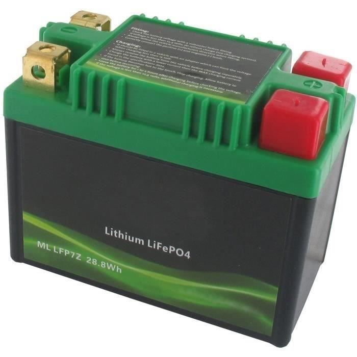 Batterie de démarrage Lithium-Fer-Potassium (LiFePo4 ou LFP) 12V 12A, 28,8Wh, remplace batteries acide/plomb YTZ7S, YTX7A-BS, YB9L-A