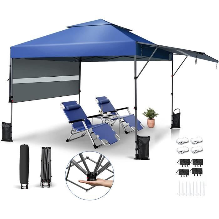 GOPLUS 235x235cm Tonnelle Pliable de Jardin-Hauteur Réglable à 3 Niveaux-Tente de Reception avec Sacpour Patio/Cour/PlageBleu