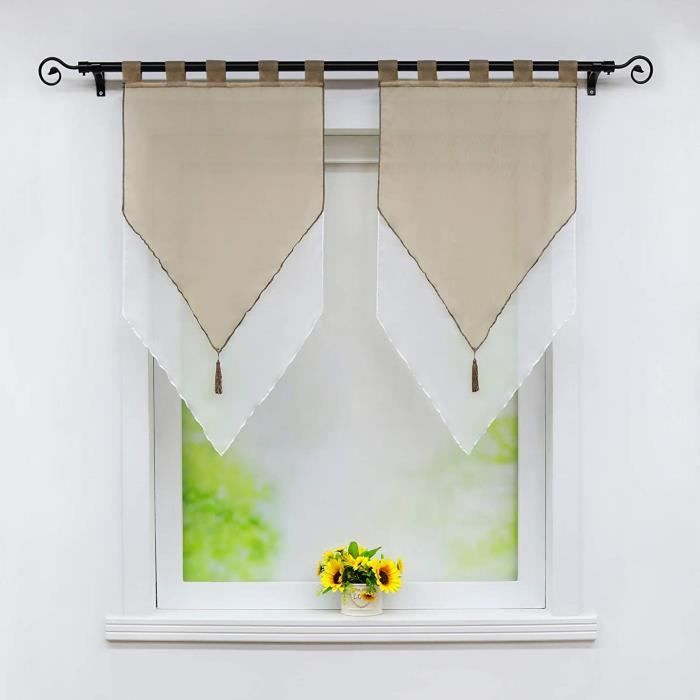 Lot de 2 Store bateau romain de fenêtre Voilages à Double Couche Transparent en Polyester à Passants L-H 60x90cm-brun