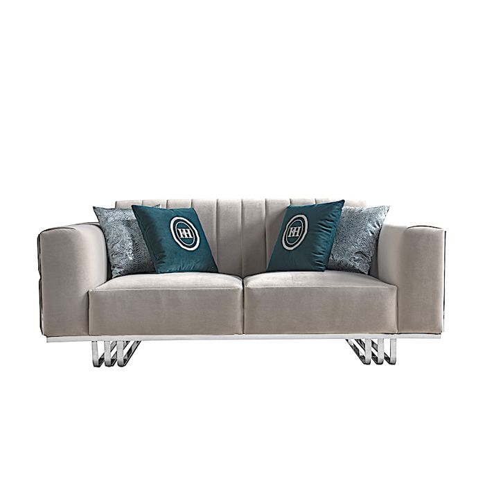 Canapé 2 Places En Velours Jimmy - Gris Canapé 2 Places En Velours Jimmy - Gris
