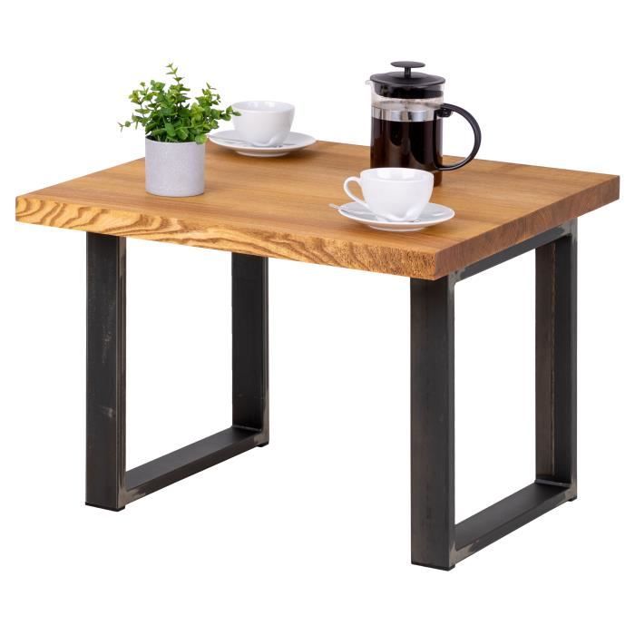 lamo manufaktur table basse industrielle - bois massif - salon - 60x60x47cm - frêne rustique - pieds acier brut - modèle modern