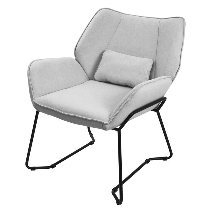 ML-Design fauteuil lounge gris clair fauteuil de relaxation avec revêtement en lin pieds métalliques noirs avec accoudoirs dossier ML-Design fauteuil lounge gris clair fauteuil de relaxation avec revêtement en lin pieds métalliques noirs avec accoudoirs dossier