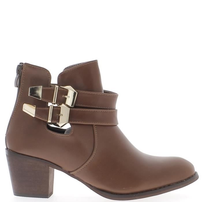 bottines femme camel cuir