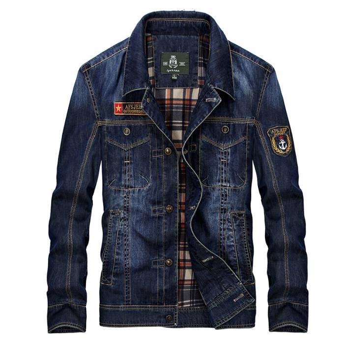 Veste homme en jean Aviateur en impression Bleu fonce