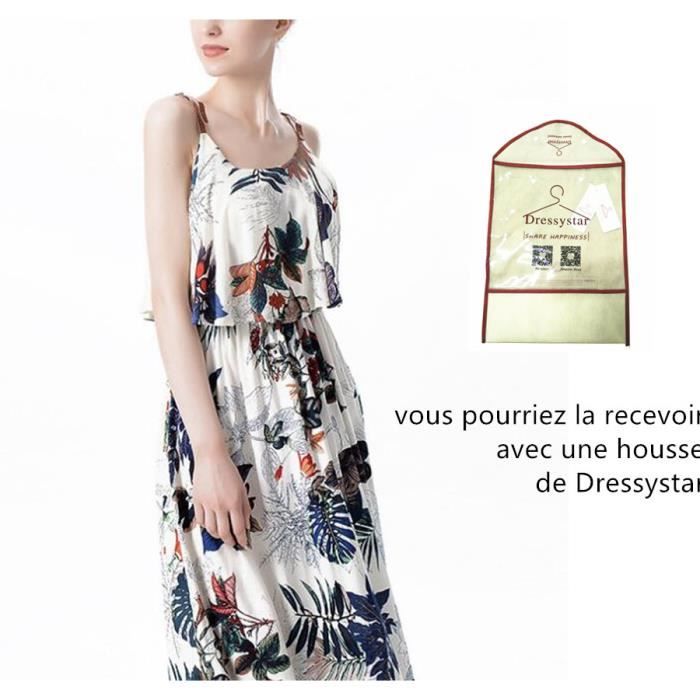 Dressystar Robe De Plage Soiree Mariage Sexy Pour Des Vacances Robe Femme A Bretelles Longue Chic Ete Avec L Impression Blanc Achat Vente Robe Soldes Des Le 15 Juillet Cdiscount