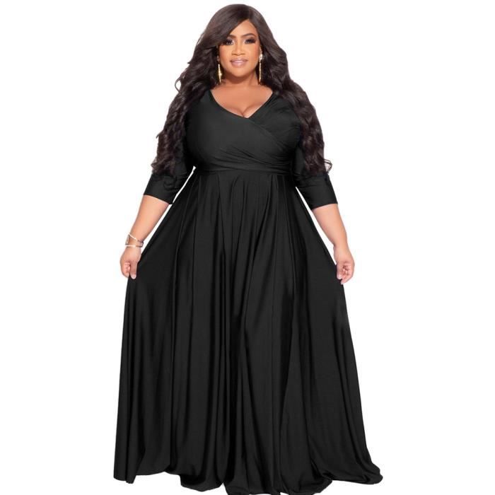 Robe longue de soirée pour femmes - CM.YAYA - Grande taille - Col rond ...