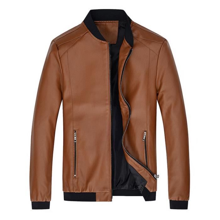 Veste en Cuir Homme Mi-saison Mode Nouvelle Uni Veste en Cuir PU Slim Fit Confortable Marque 