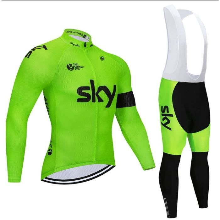 Sky Vert Fluorescent Maillot De Cyclisme Manches Longue Homme Pantalons A Velo Ville Ensemble De Vetement Equipe De Vtt Prix Pas Cher Cdiscount
